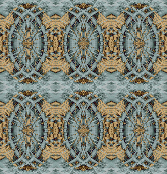 Blue Gray & Camel Retro Geometric Medallion - MOSQUITO Wallpaper⁠