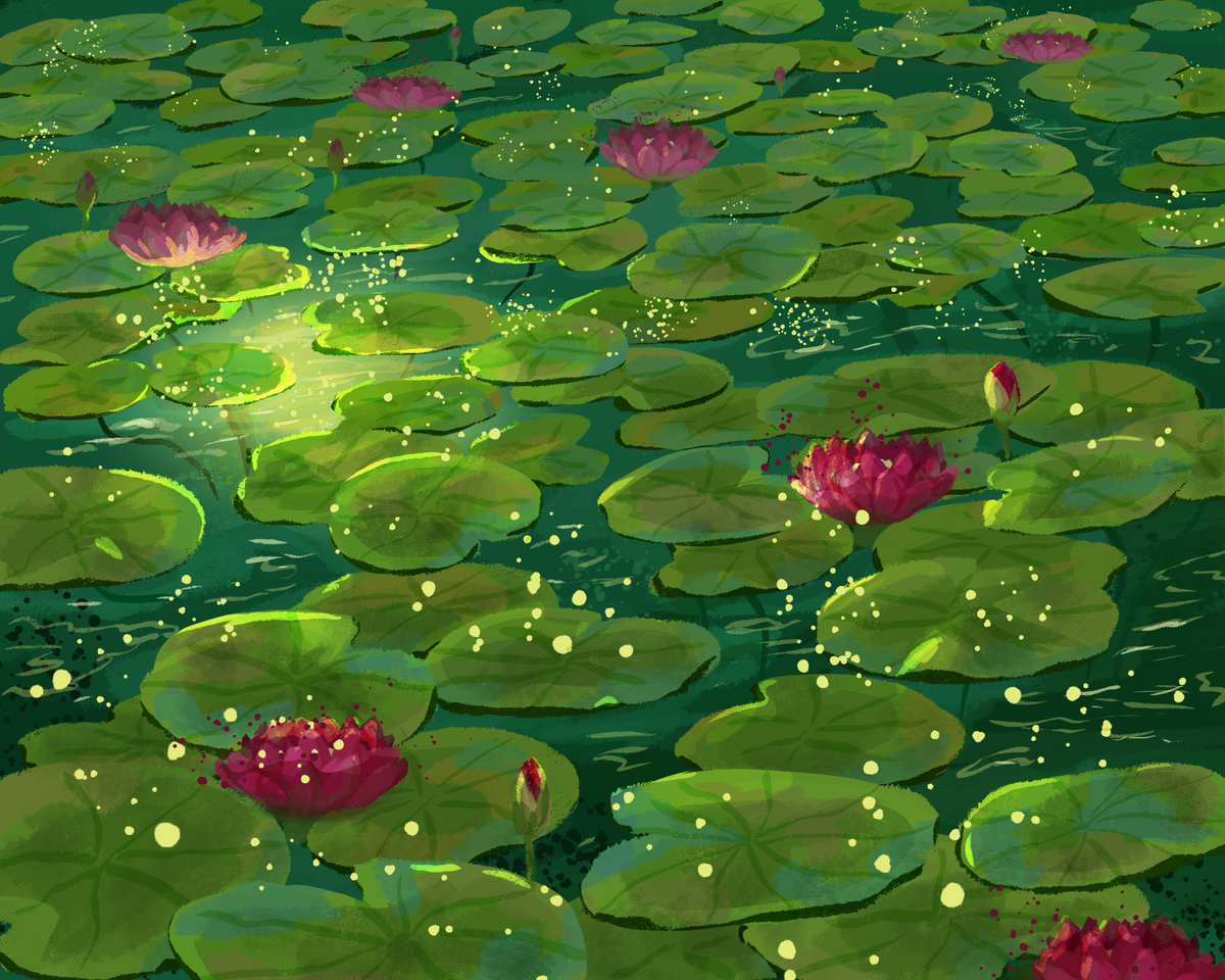 Magical Lily Pond Wall Mural in your room — zoomed