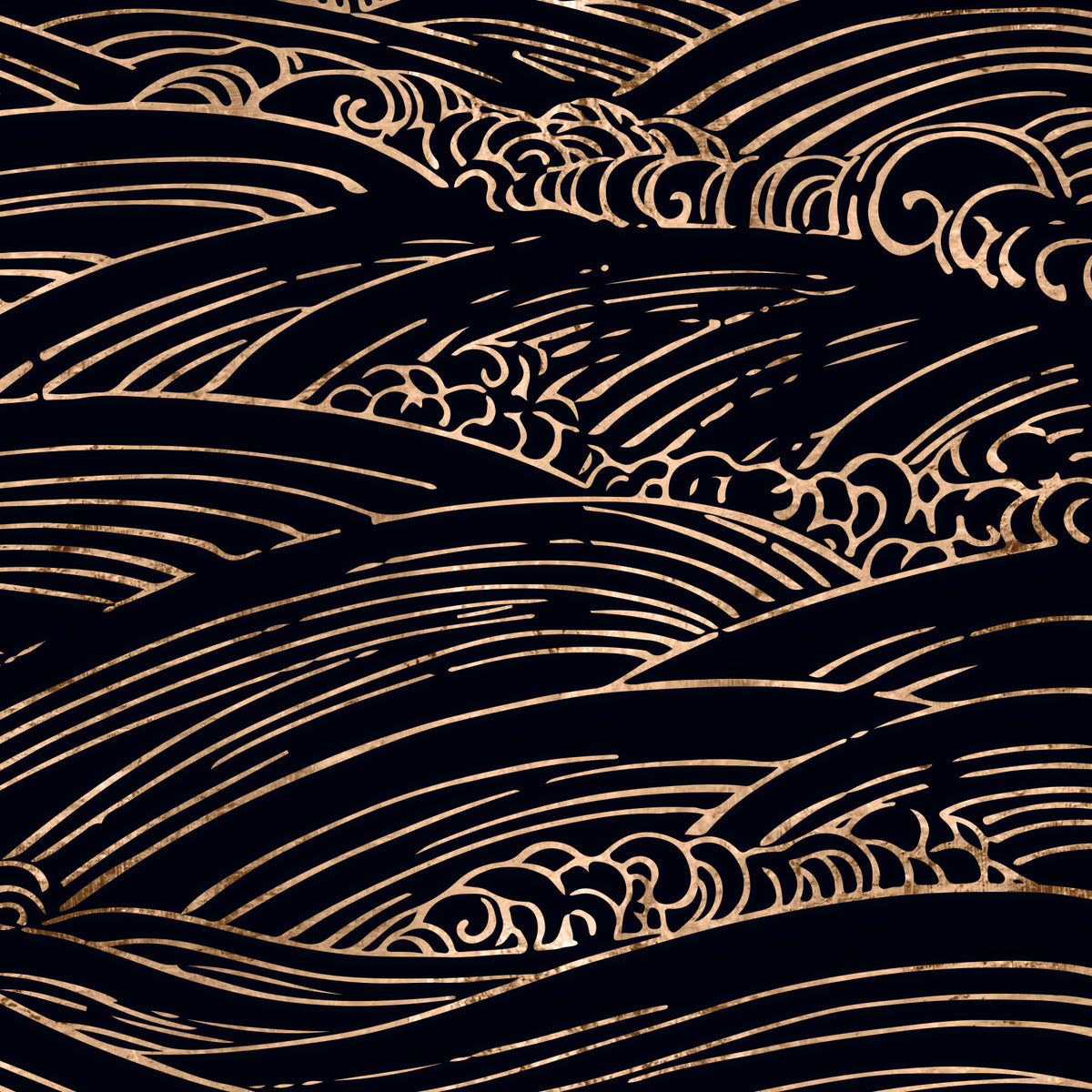 Gilded Rolling Japanese Waves Wall Mural
