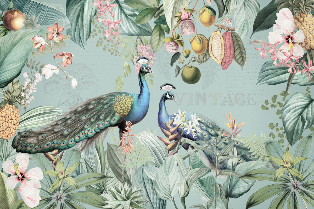 Serene Tropical Peacock Sanctuary Wall Mural