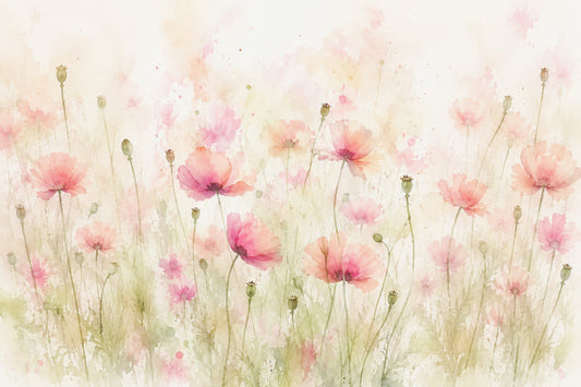 Blush Pink Meadow Wildflowers Wall Mural