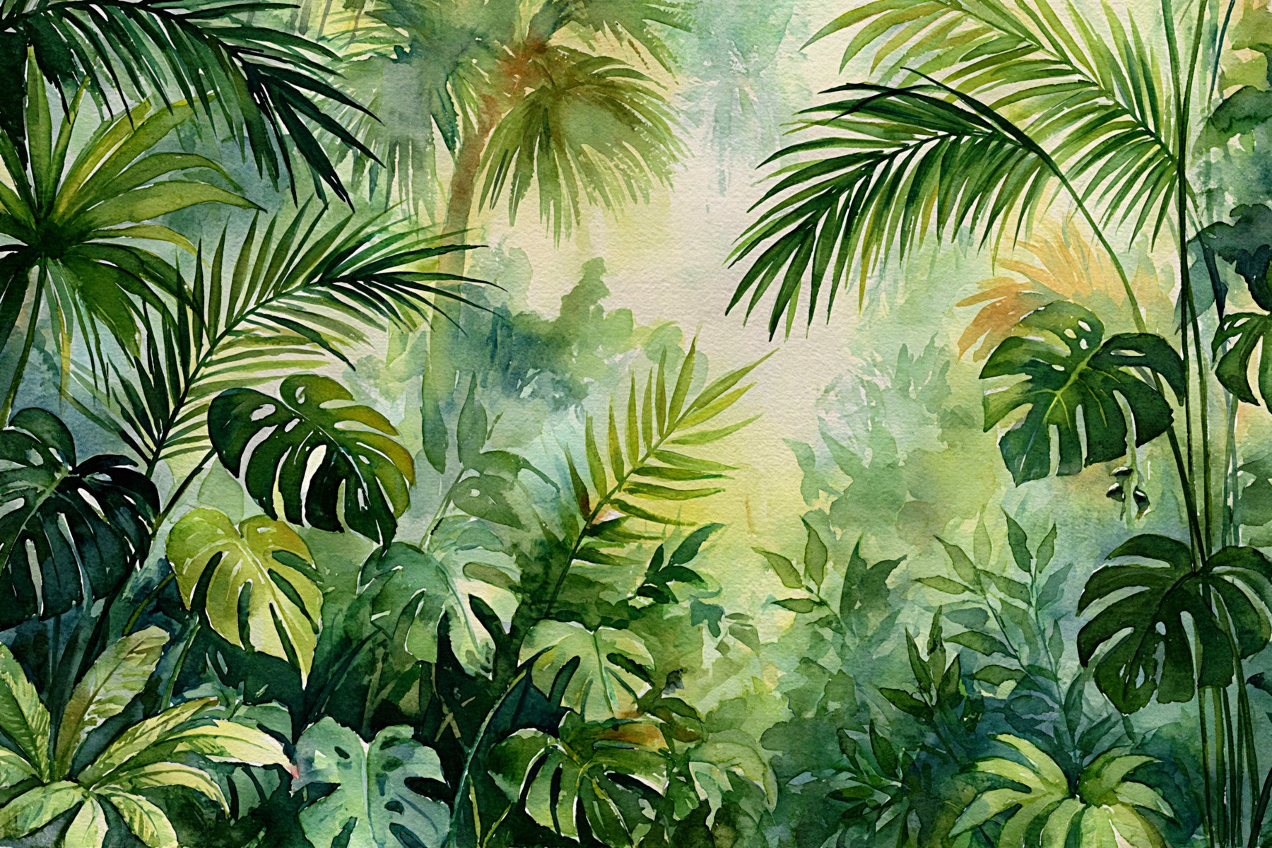 Misty Tropical Oasis Foliage Wall Mural