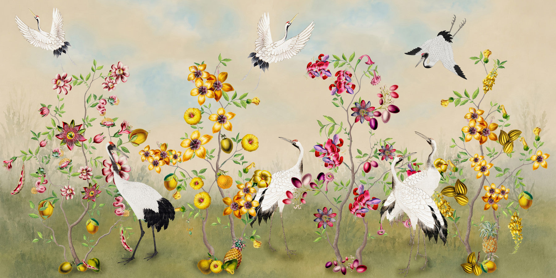 Golden Bloom and Avian Flight Mural Wall Mural