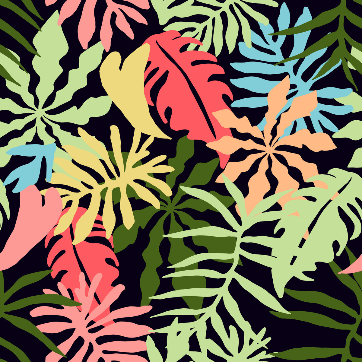 Vibrant Tropical Jungle Foliage Pattern Wallpaper⁠