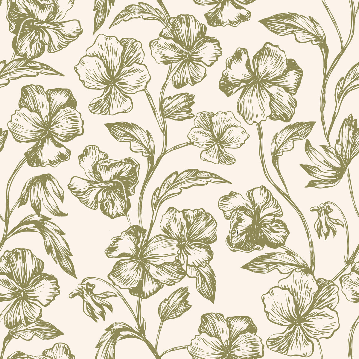 Vintage Botanical Line Art Floral Wallpaper⁠ in your room — zoomed