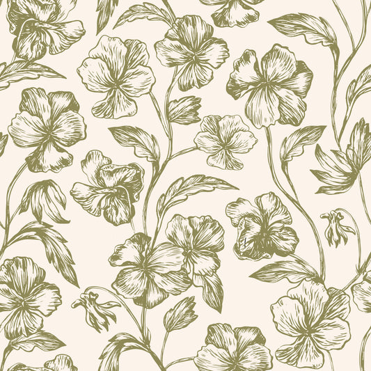 Vintage Botanical Line Art Floral Wallpaper⁠