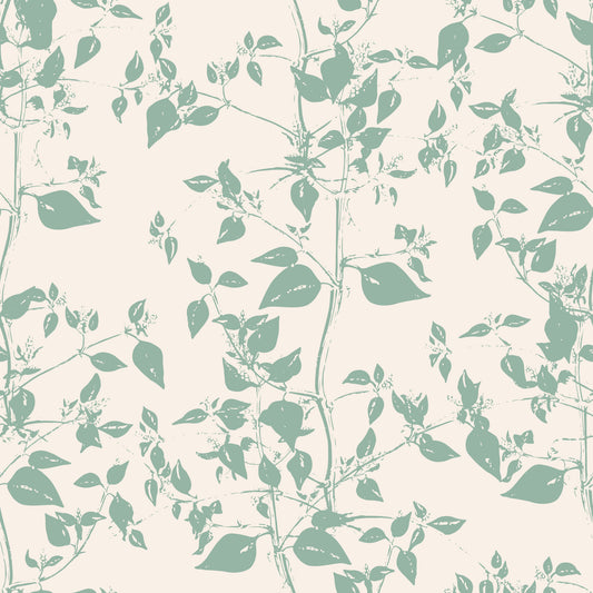Cream and Sage Leaf Sketch Wallpaper⁠