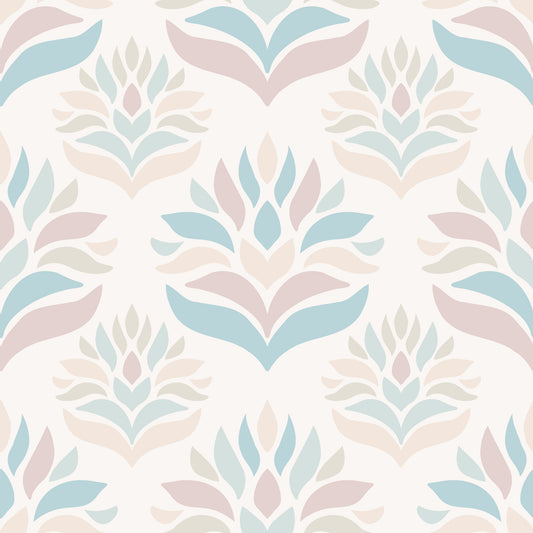 Minimalist Blush and Blue Botanical Wallpaper⁠