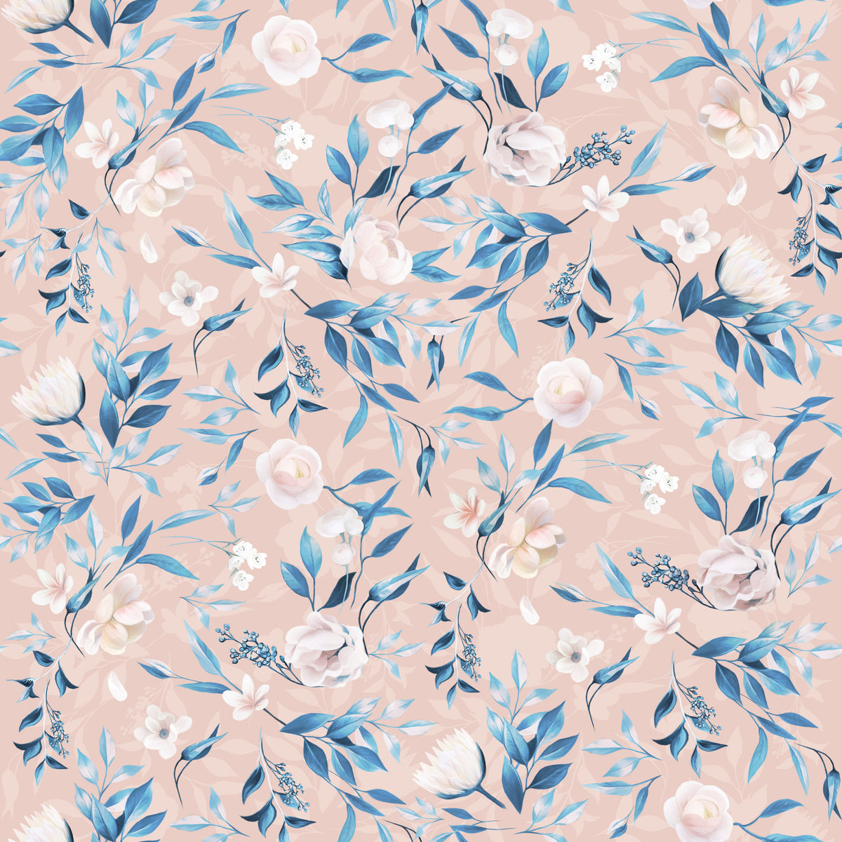 Serene Blue Floral Bloom Wallpaper⁠