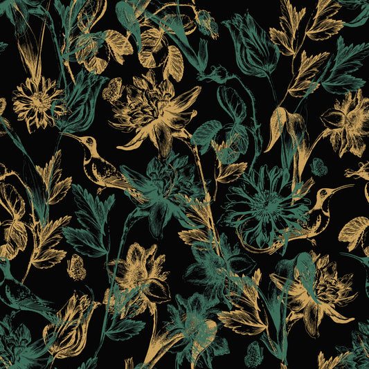 Golden Foliage and Hummingbird Art Wallpaper⁠