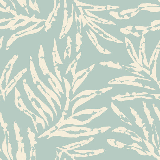 Sage and Cream Palm Frond Impression Wallpaper⁠