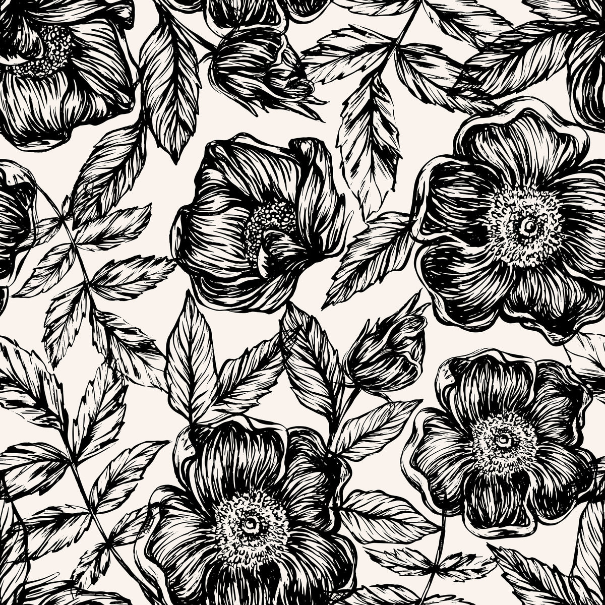 Ink Blossom Garden Wallpaper⁠