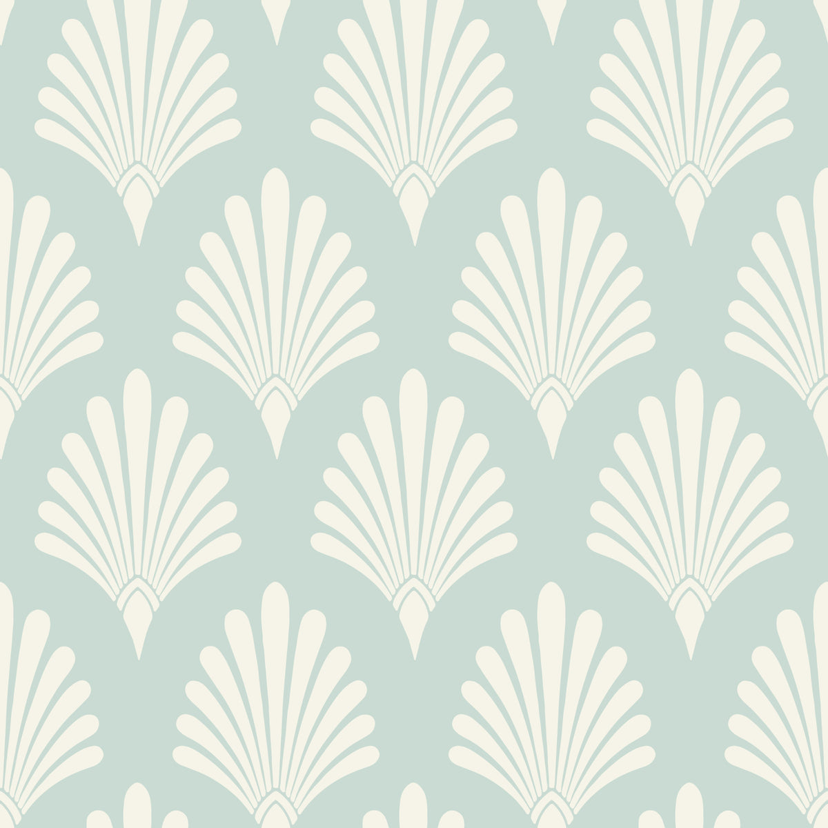 Art Deco Fan Pattern in Sage and Cream Wallpaper⁠