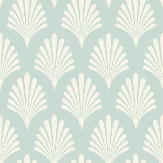 Art Deco Fan Pattern in Sage and Cream Wallpaper⁠