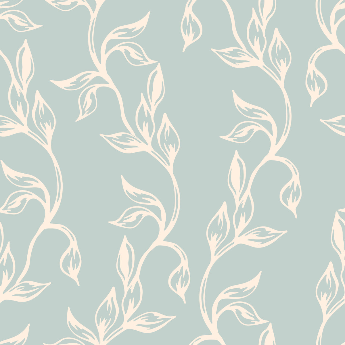 Sage Green and Cream Botanical Vine Wallpaper⁠ in your room — zoomed