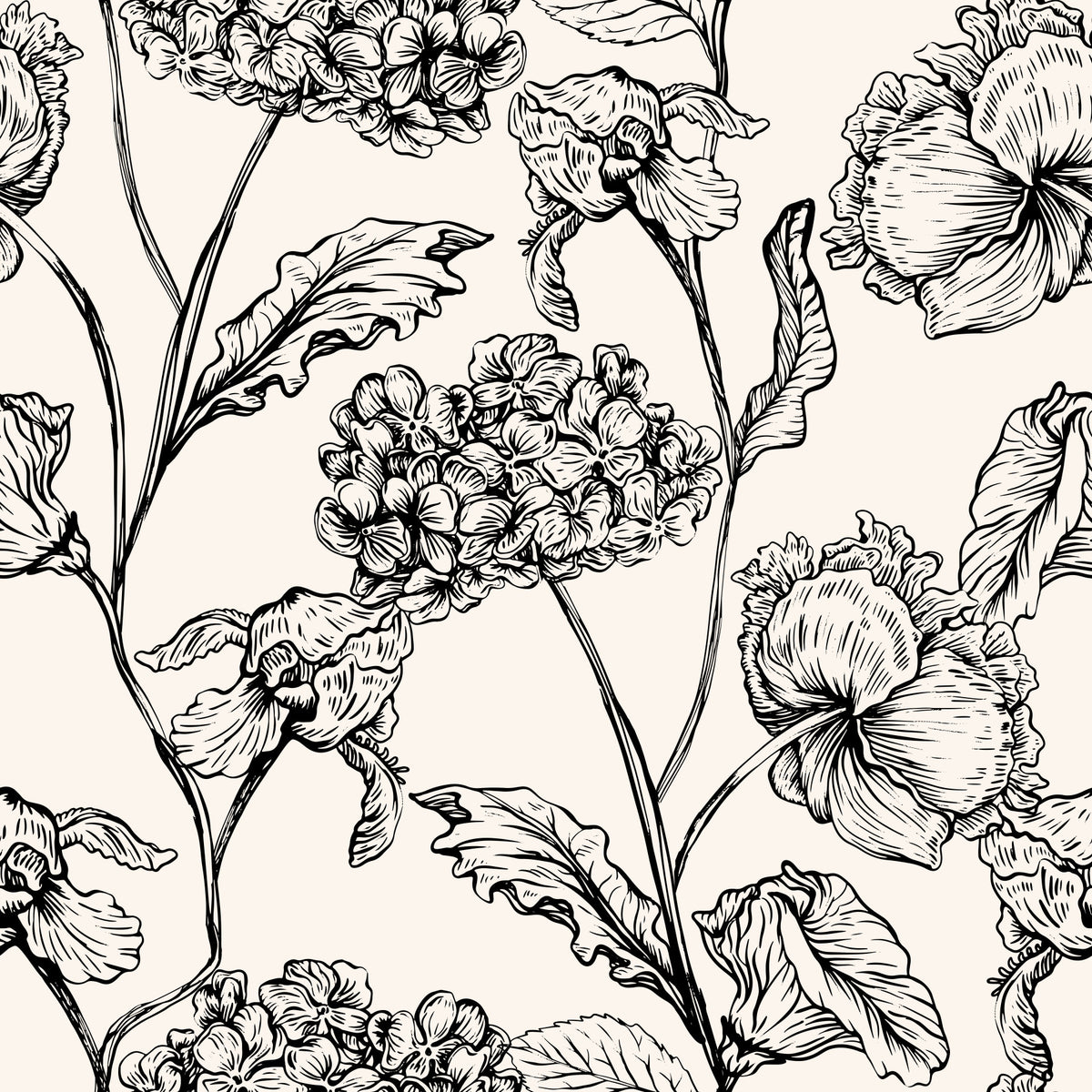 Monochrome Botanical Line Art Wallpaper⁠ in your room — zoomed