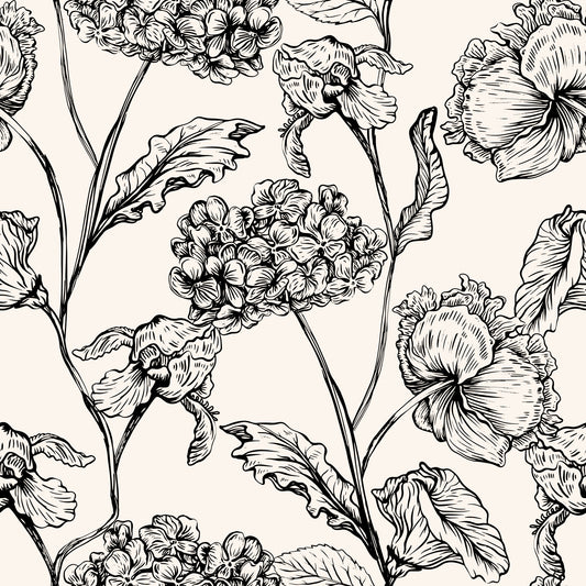 Monochrome Botanical Line Art Wallpaper⁠