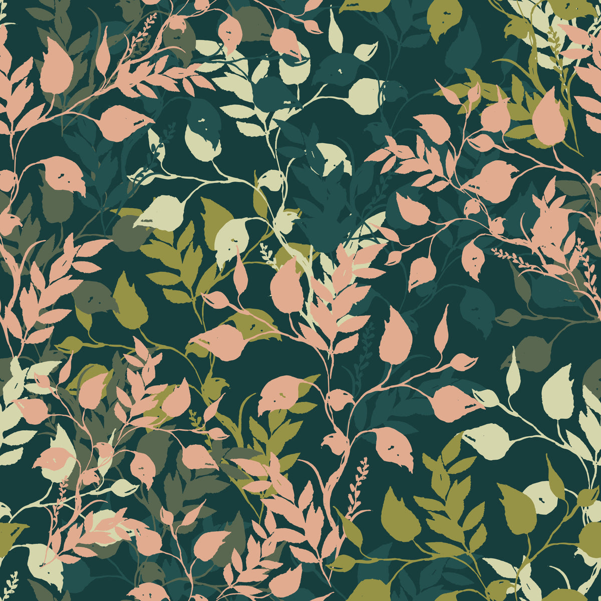 Midnight Garden Botanical Leaf Silhouette Wallpaper⁠