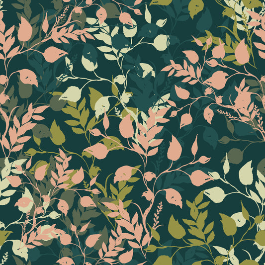 Midnight Garden Botanical Leaf Silhouette Wallpaper⁠
