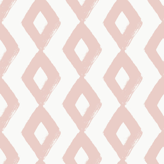 Soft Blush Hand-Painted Diamond Geometric Wallpaper⁠