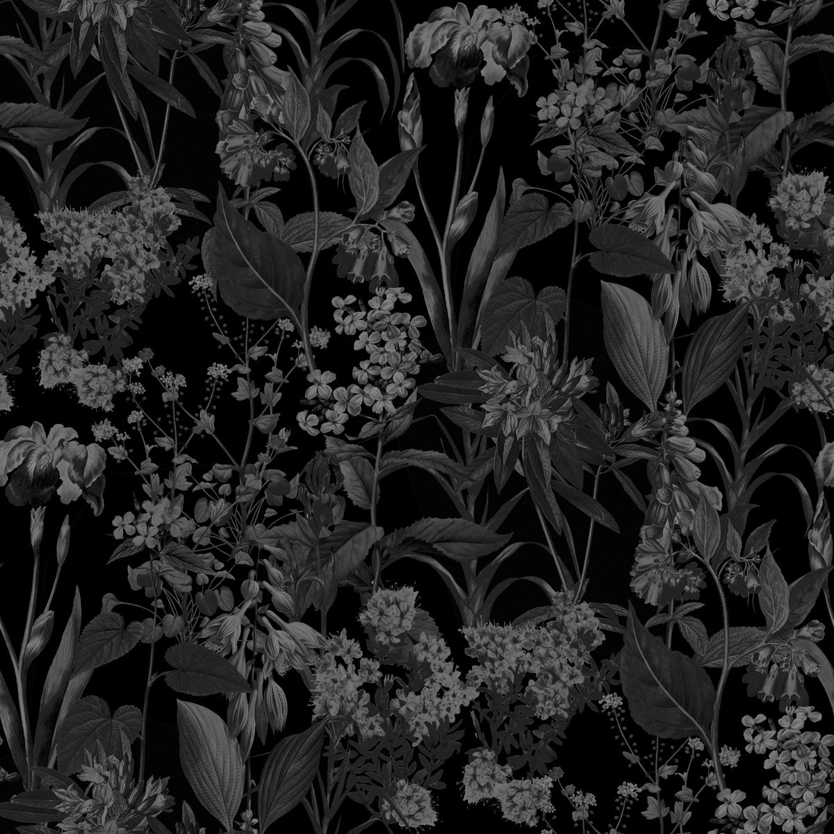 Enchanted Monochrome Garden Wallpaper⁠ in your room — zoomed