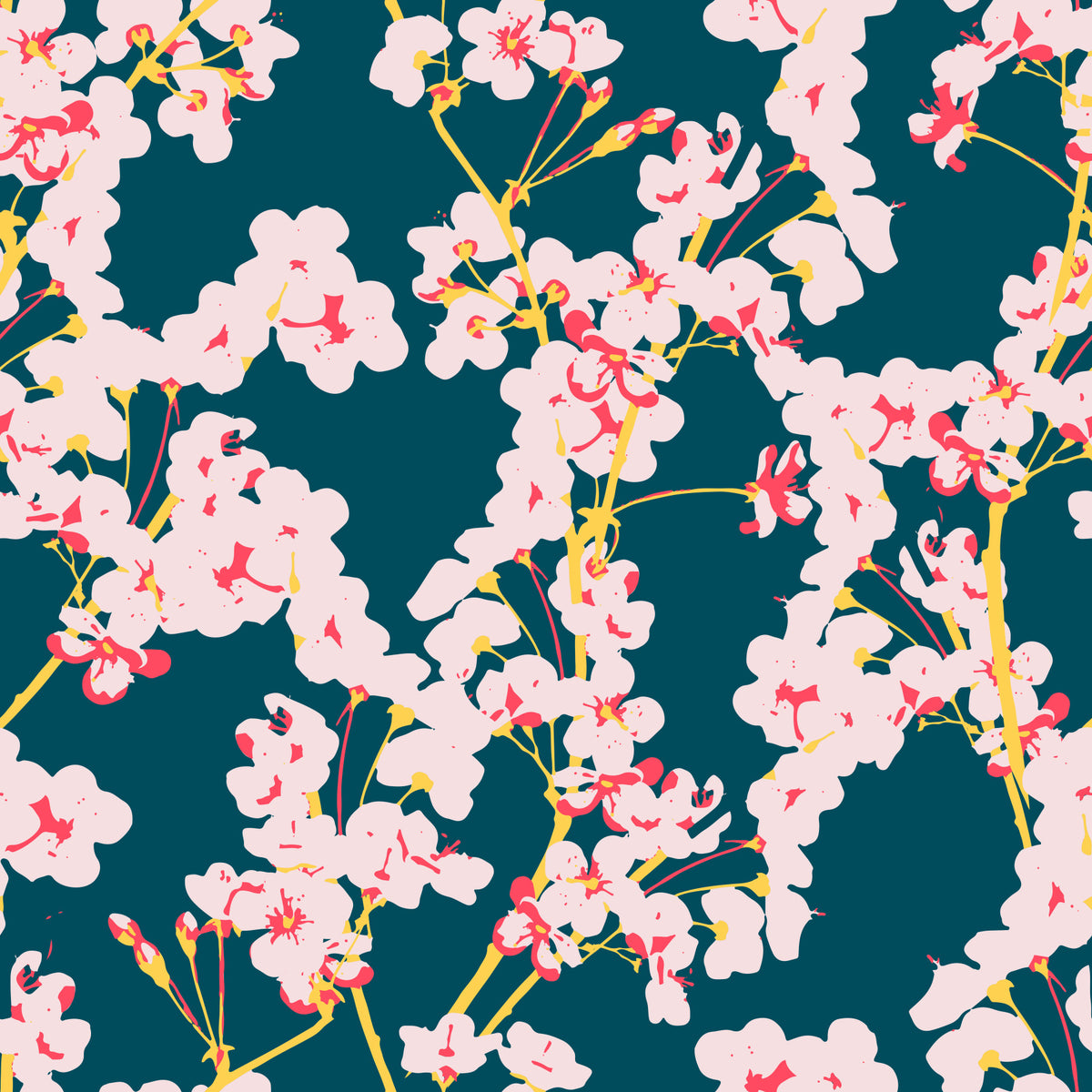 Midnight Cherry Blossom Trails Wallpaper⁠ in your room — zoomed