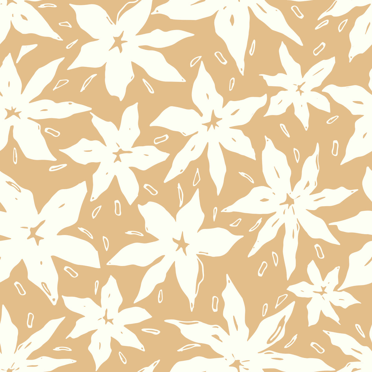 Cream Floral Bloom Motif Wallpaper⁠ in your room — zoomed