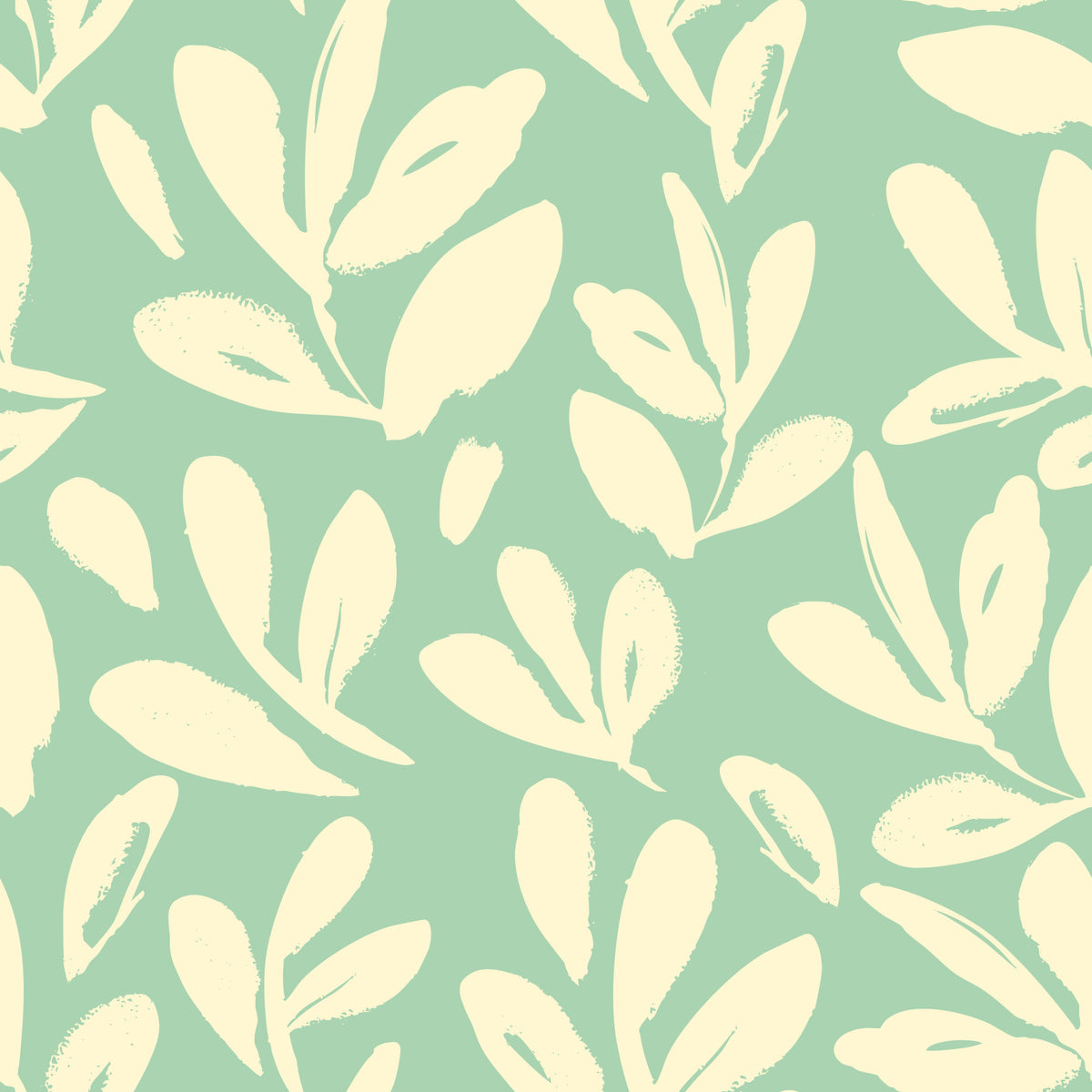 Sage and Cream Hand-Painted Leaf Wallpaper⁠ in your room — zoomed