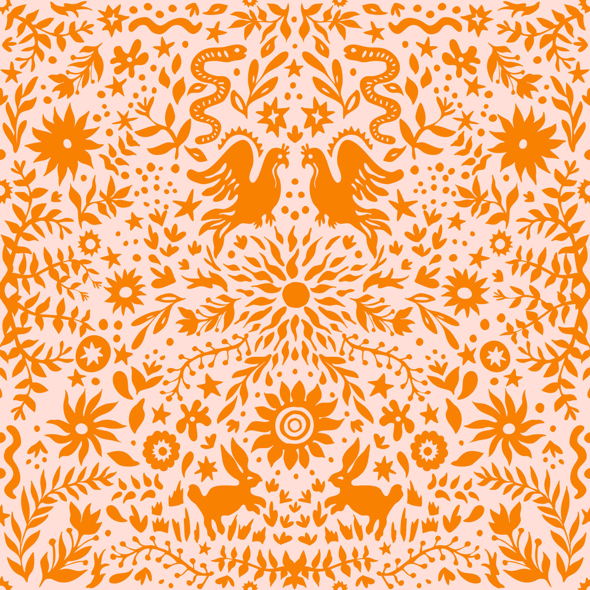 Orange Whimsical Woodland Creature Pattern Wallpaper⁠ in your room — zoomed