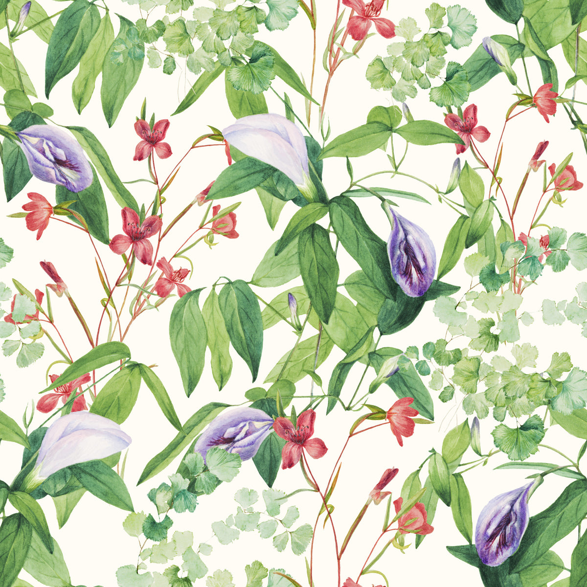 Botanical Fern and Petal Wallpaper⁠ in your room — zoomed