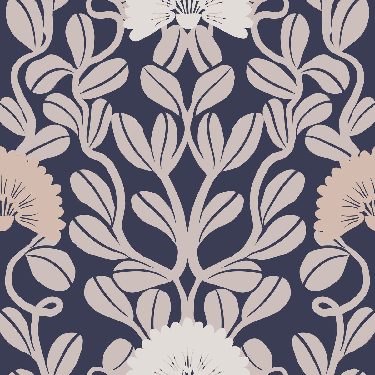 Midnight Flora Damask Wallpaper⁠
