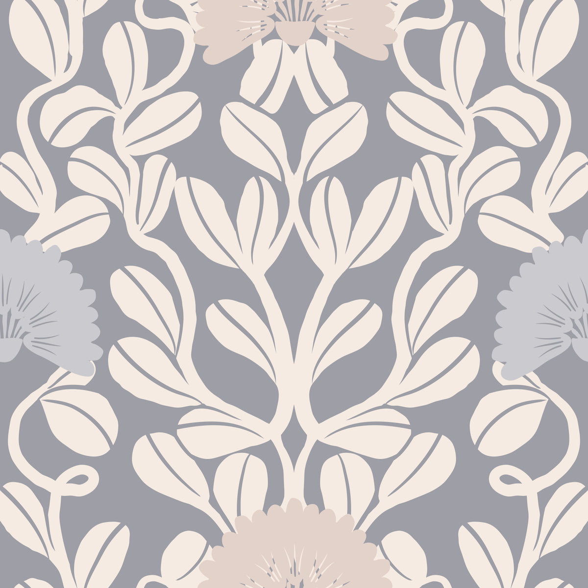 Grey and Cream Damask Floral Wallpaper⁠