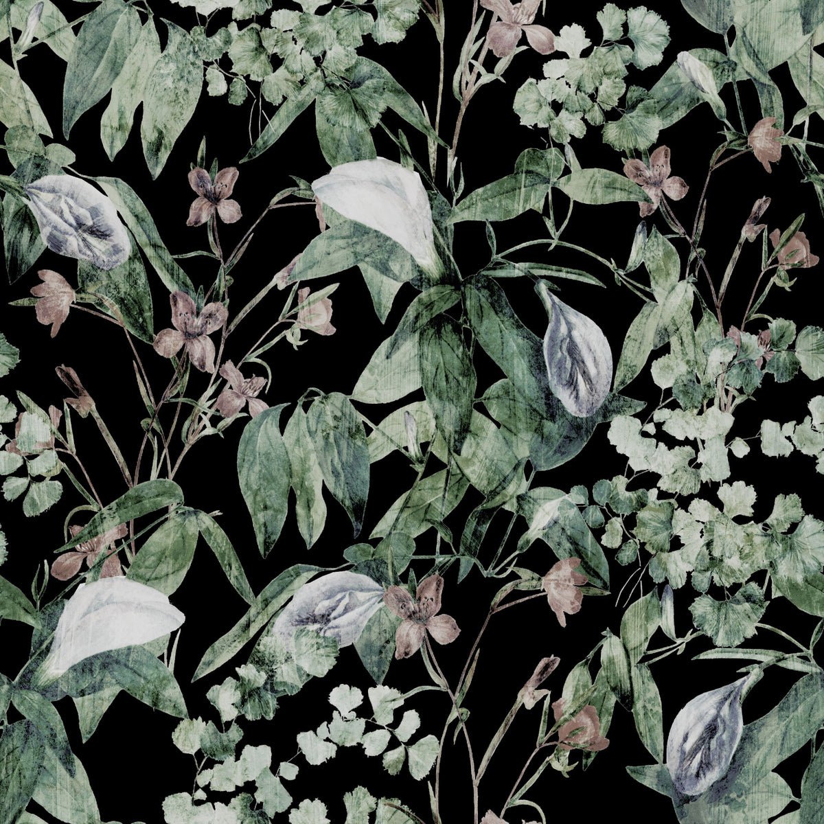 Midnight Botanical Sketch Wallpaper⁠ in your room — zoomed
