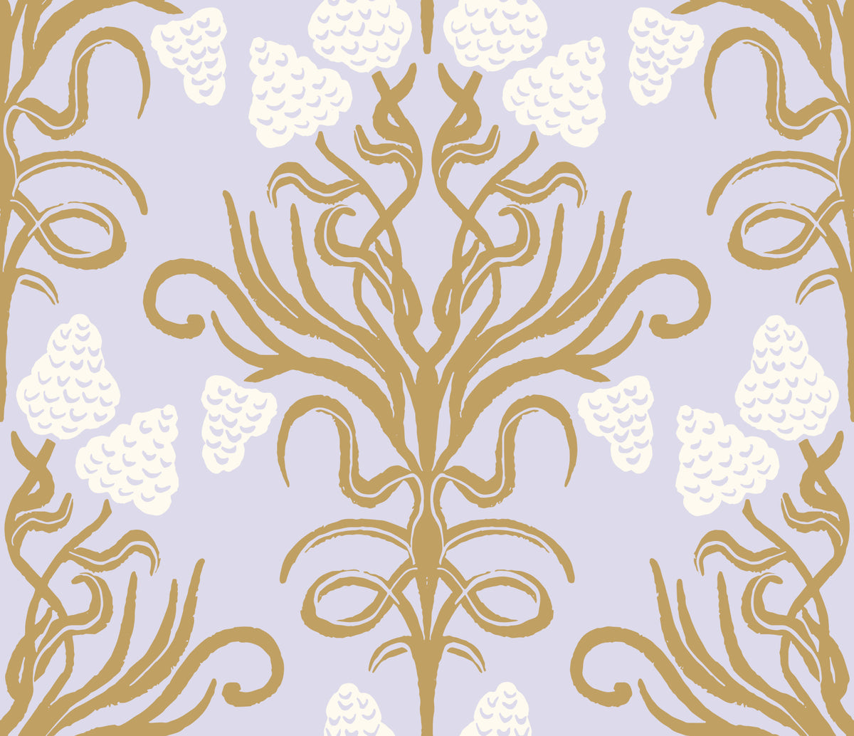 Art Nouveau Gold and Lavender Botanical Wallpaper⁠