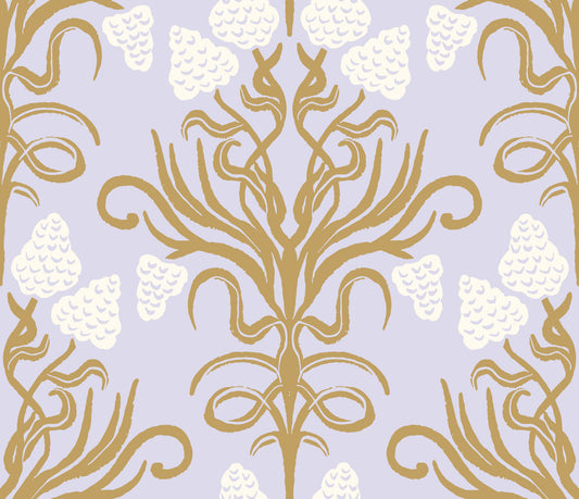 Art Nouveau Gold and Lavender Botanical Wallpaper⁠