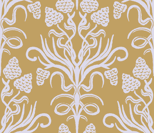 Golden Botanical Damask Motif Wallpaper⁠