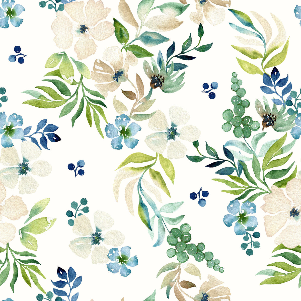 Serene Botanical Watercolor Bloom Wallpaper⁠ in your room — zoomed
