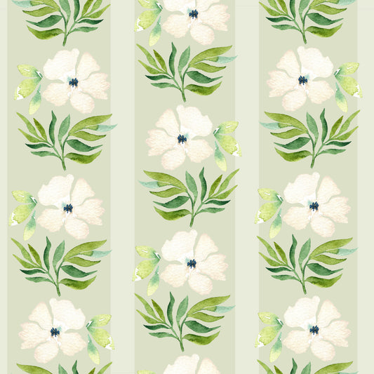Watercolor Sage Floral Stripe Wallpaper⁠