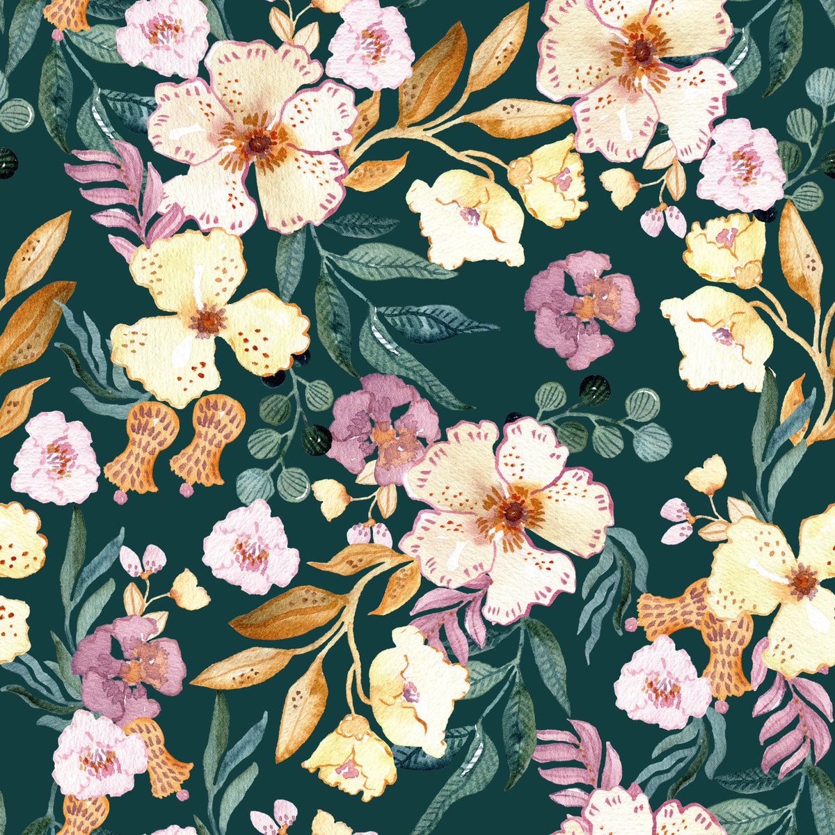 Midnight Botanical Bloom Art Wallpaper⁠ in your room — zoomed