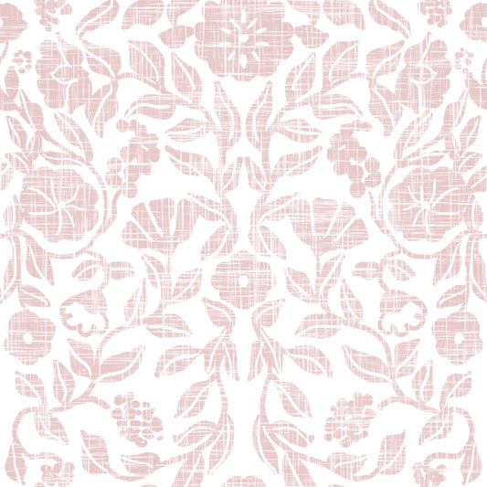 Soft Blush Botanical Textile Print Wallpaper⁠