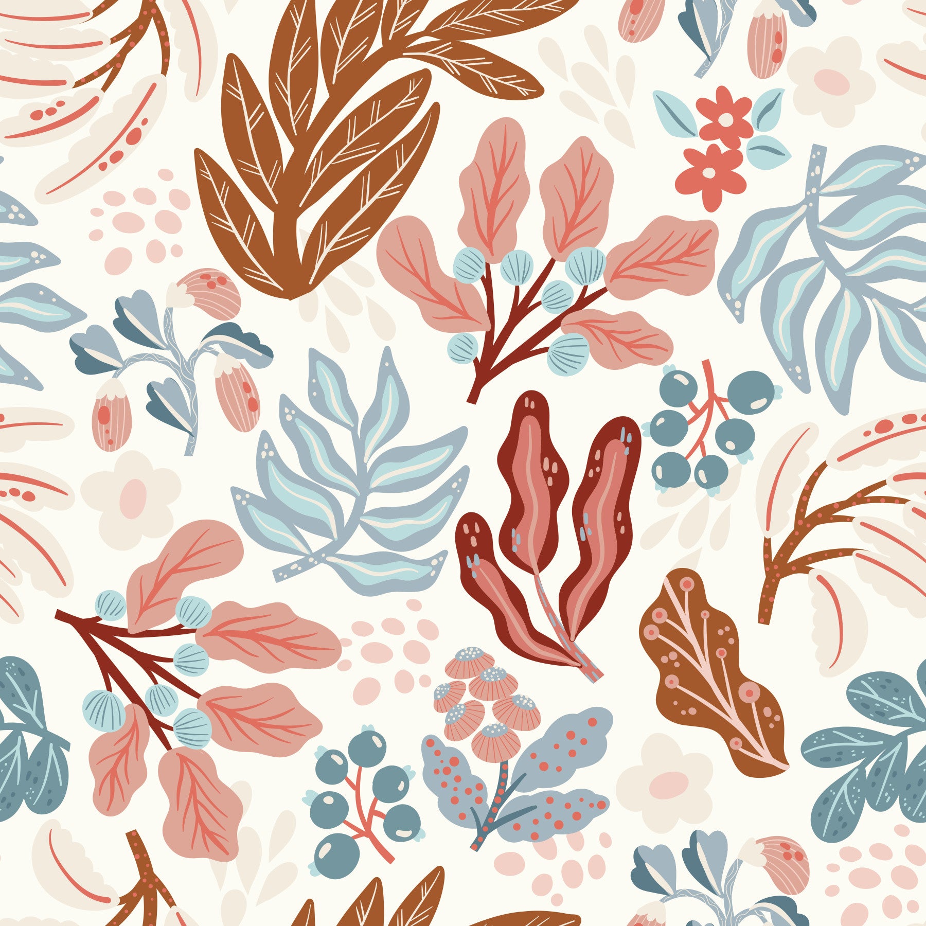 Muted Autumn Botanical Folk Art Wallpaper⁠