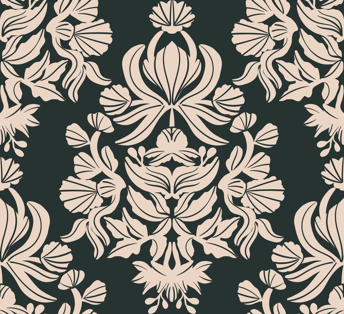 Creamy Damask Flora Wallpaper⁠