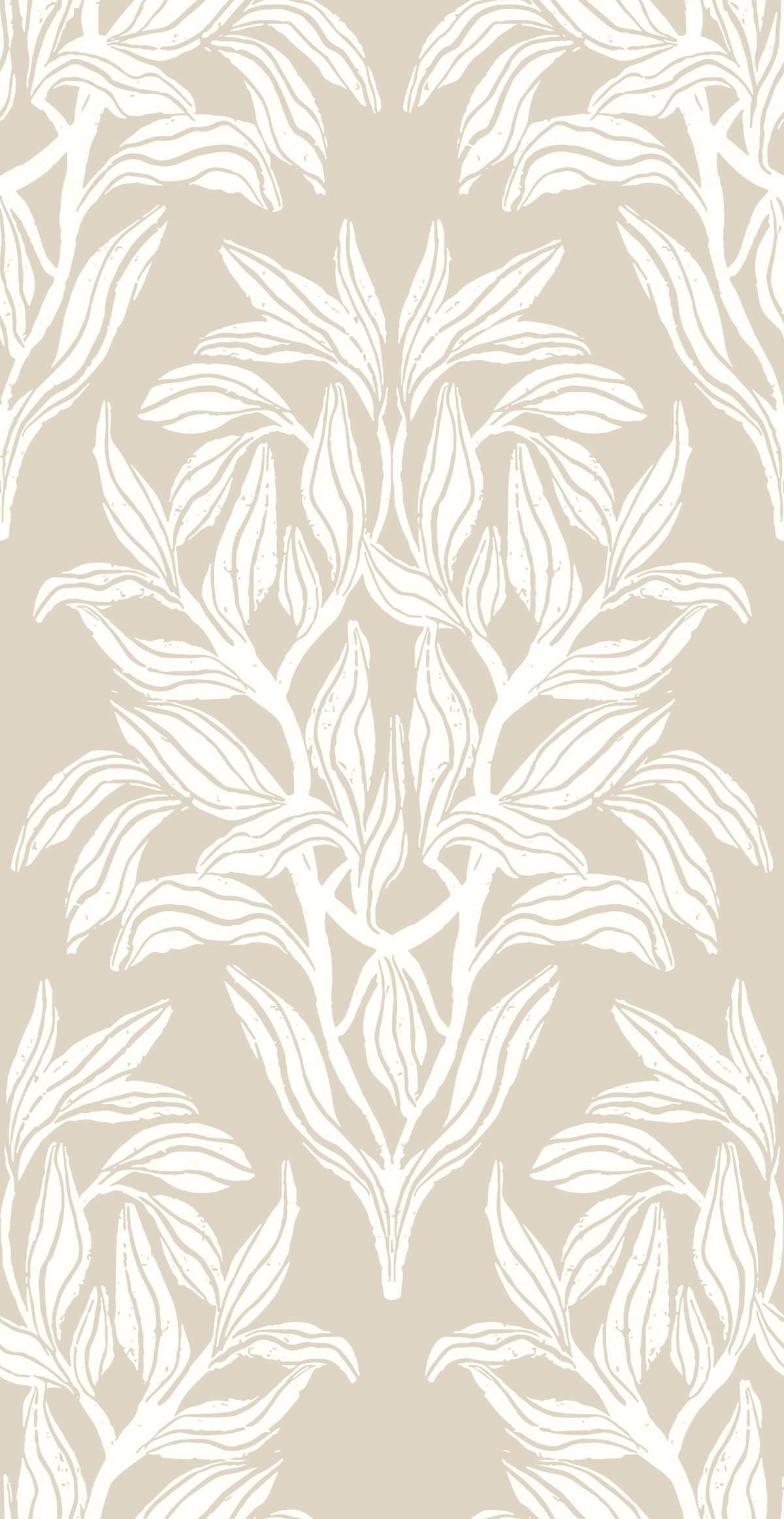 Organic Cream Leaf Motif Wallpaper⁠ in your room — zoomed