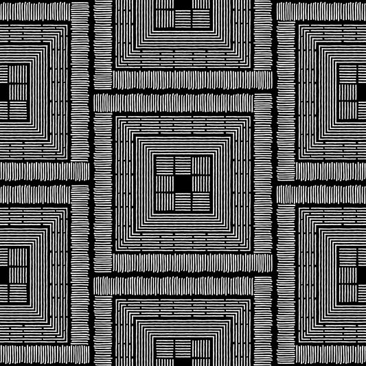 Abstract Hand-Drawn Linear Square Motif Wallpaper⁠