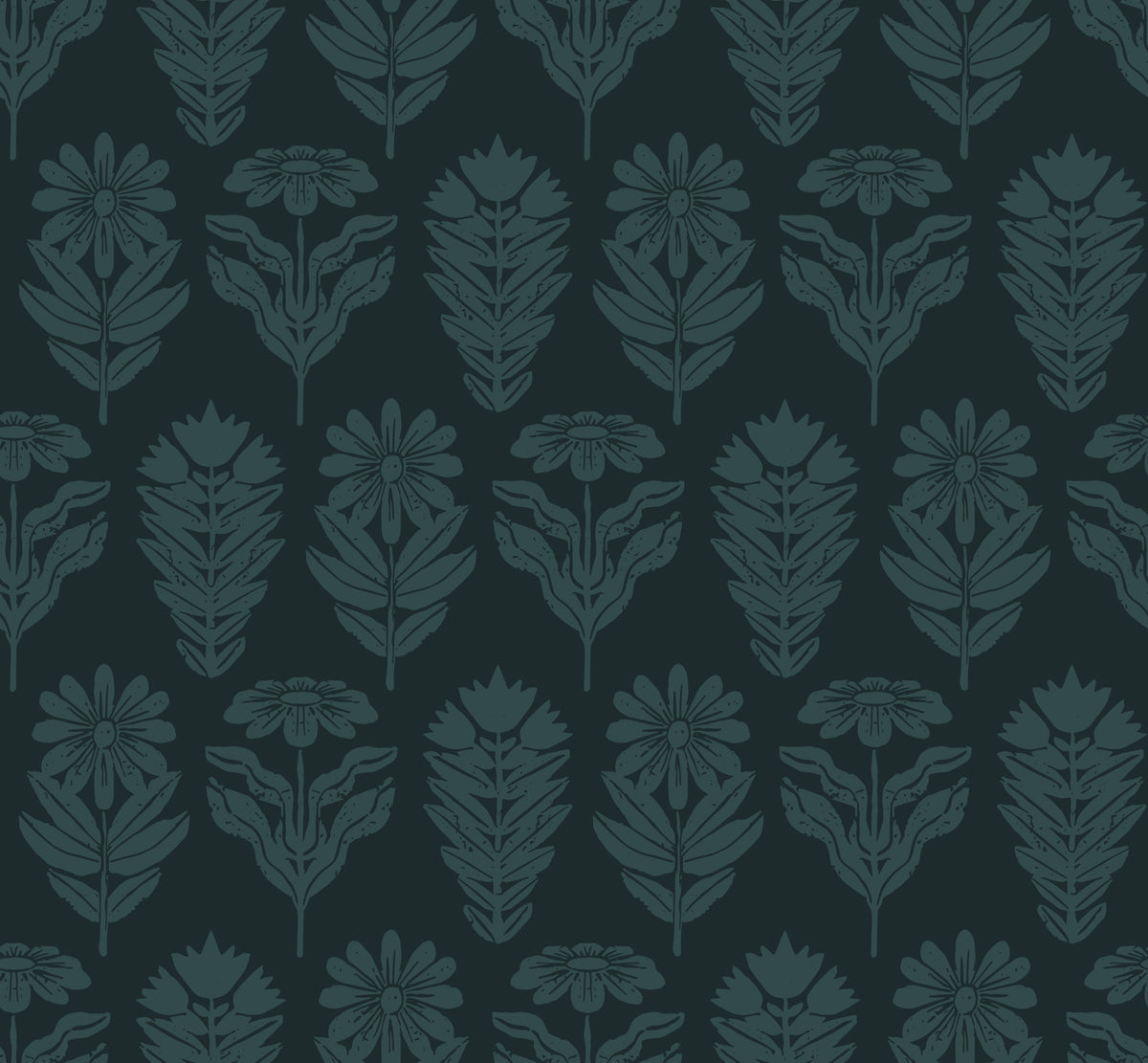 Midnight Botanical Block Print Wallpaper⁠
