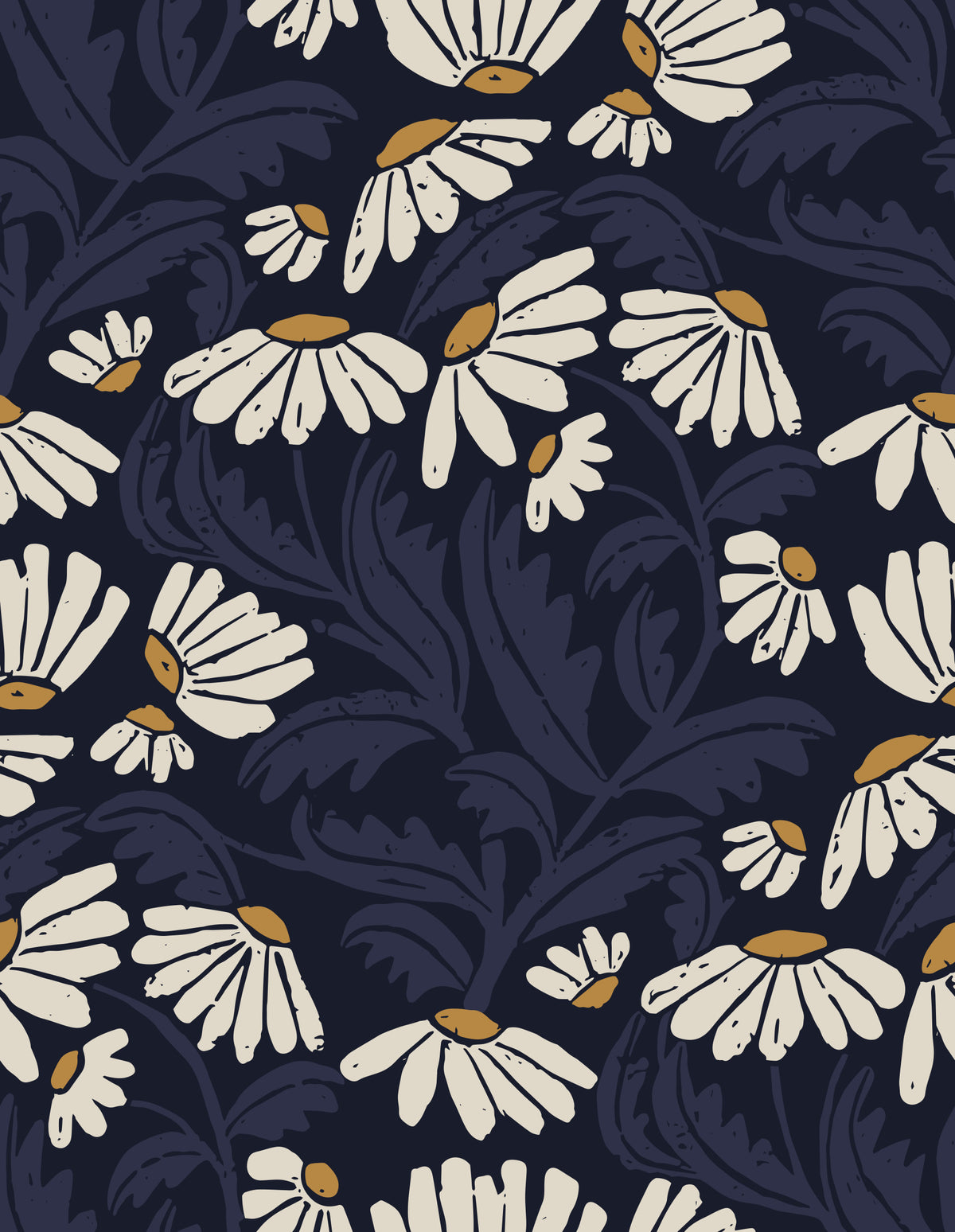 Midnight Daisy Folk Meadow Wallpaper⁠ in your room — zoomed