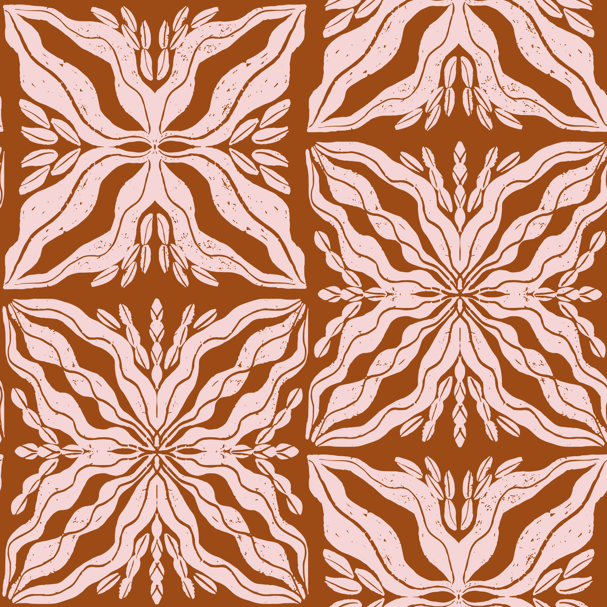 Rustic Terracotta Floral Geometric Wallpaper⁠