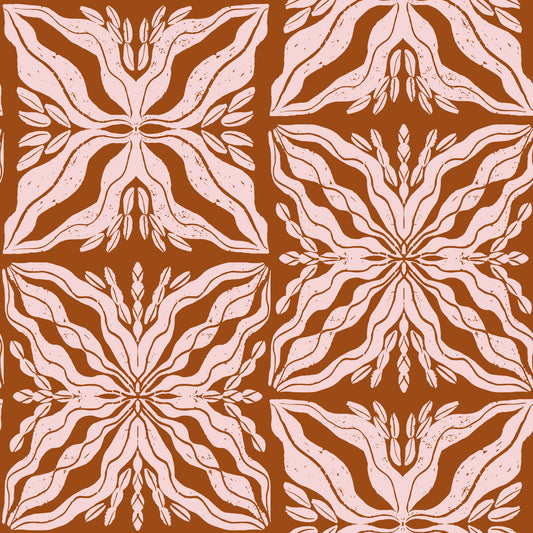Rustic Terracotta Floral Geometric Wallpaper⁠