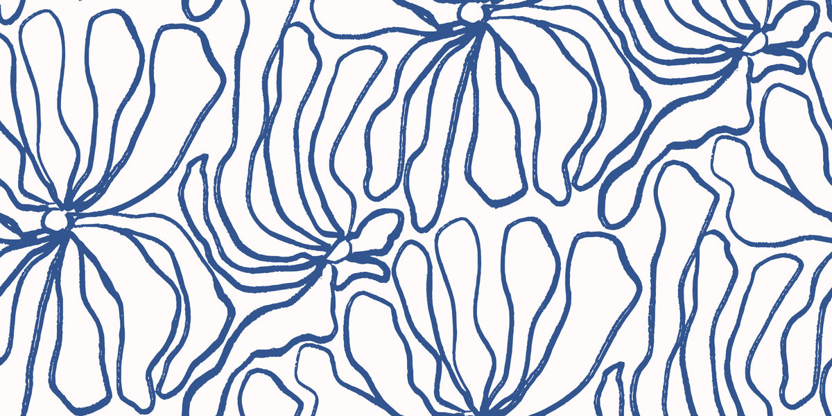 Minimalist Blue Contour Blooms Wallpaper⁠ in your room — zoomed