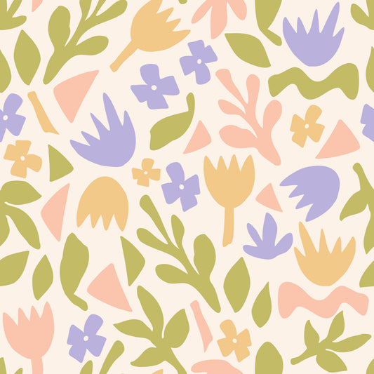 Pastel Botanical Folk Art Shapes Wallpaper⁠